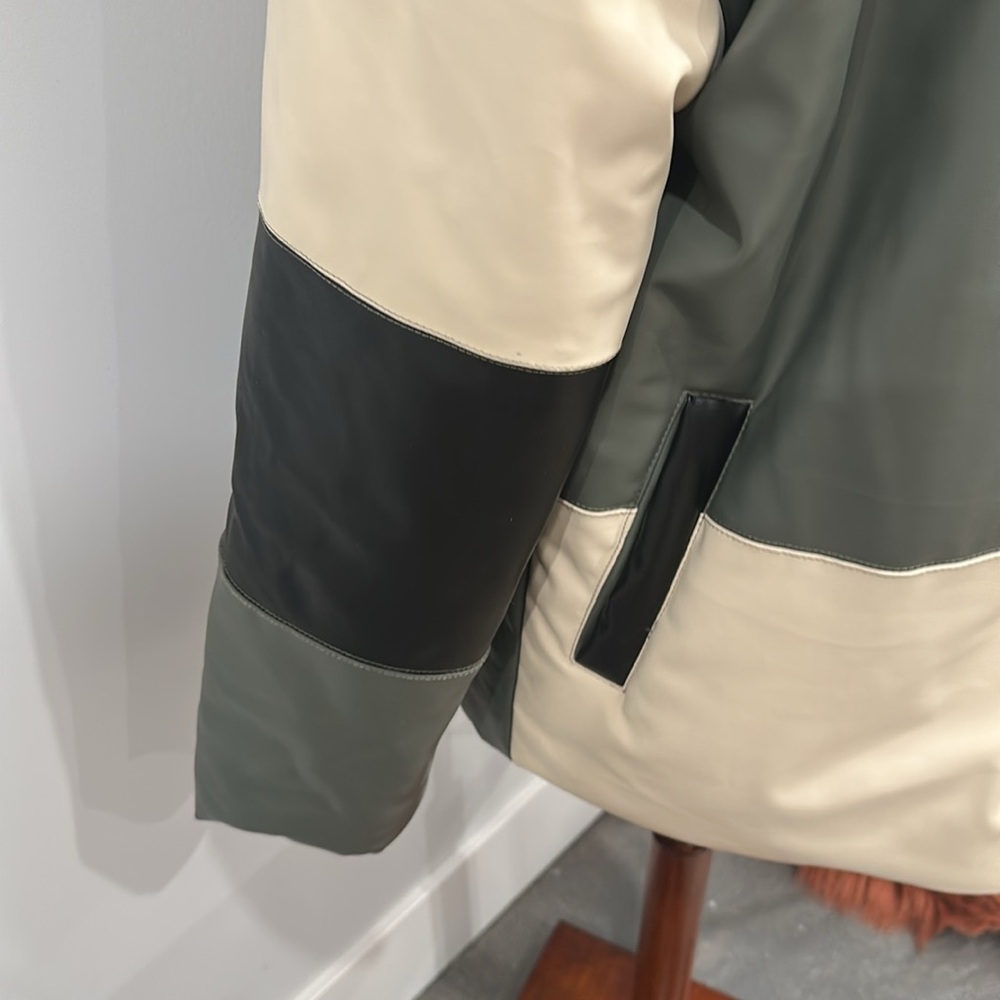 Patchwork Leather Jacket - Black, Cream, And Green - image 3